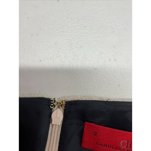 Carolina Herrera Wool Blend Floral burnout cap Sleeve Dress Black Ivory Size 12 - Picture 6 of 11